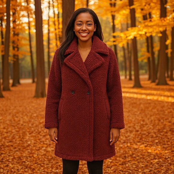 Zenana Teddy Sherpa Coat LXL Brown Double Breasted Fall Cozy Gorpcore Jacket - Picture 4 of 9